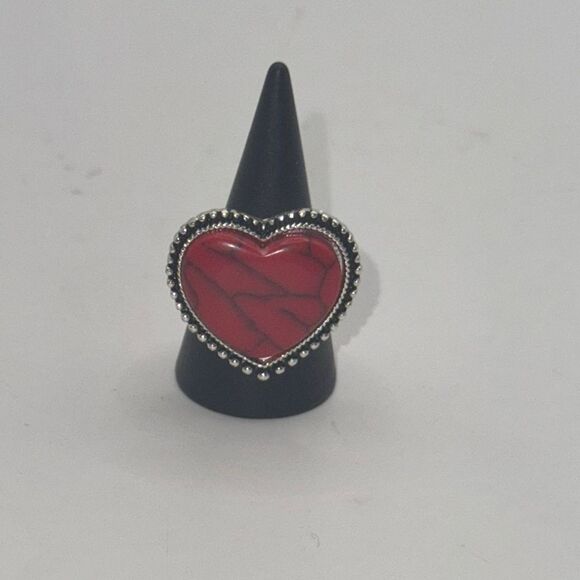 Heart-Shaped Red Ring with Silver Accents - Picture 1 of 5